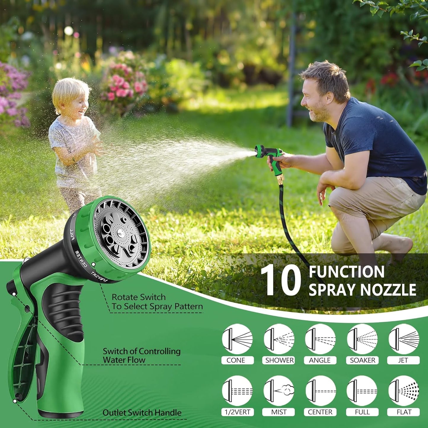 150 ft Garden Hose, Flexible Ultra Lightweight Durable Garden Hose, Kink-Free Water Hose with 10 Function Sprayer - Non-Shrinking Garden Hoses, Easy to Store,All-Weather, Car Washing Pipe Garden Hoses