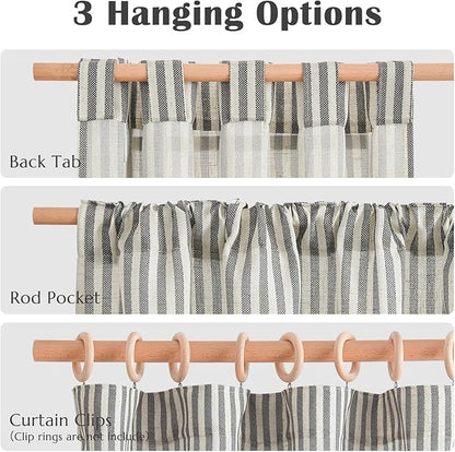 jinchan Striped Linen Kitchen Curtains 36 Inches Tier Curtains Farmhouse Modern Cafe Style Small Window Treatments Airy Light Filtering Rod Pocket for Living Room Bathroom 2 Panels Charcoal Grey
