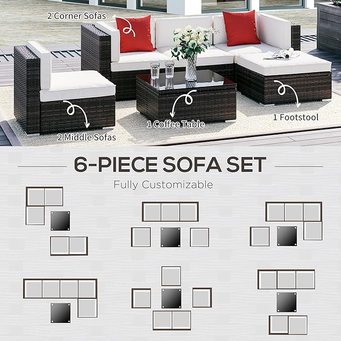 Outsunny 6 Piece Patio Furniture Set Outdoor Wicker Conversation Set All