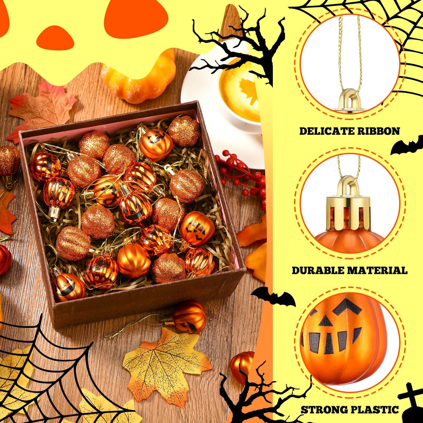 Realspring 36 Pcs Halloween Hanging Pumpkin Ornaments Spooky Mini Halloween Ball Ornaments with Expression Hanging Mini Pumpkin Wall Decor Scary Decorations for Tree Party Supplies