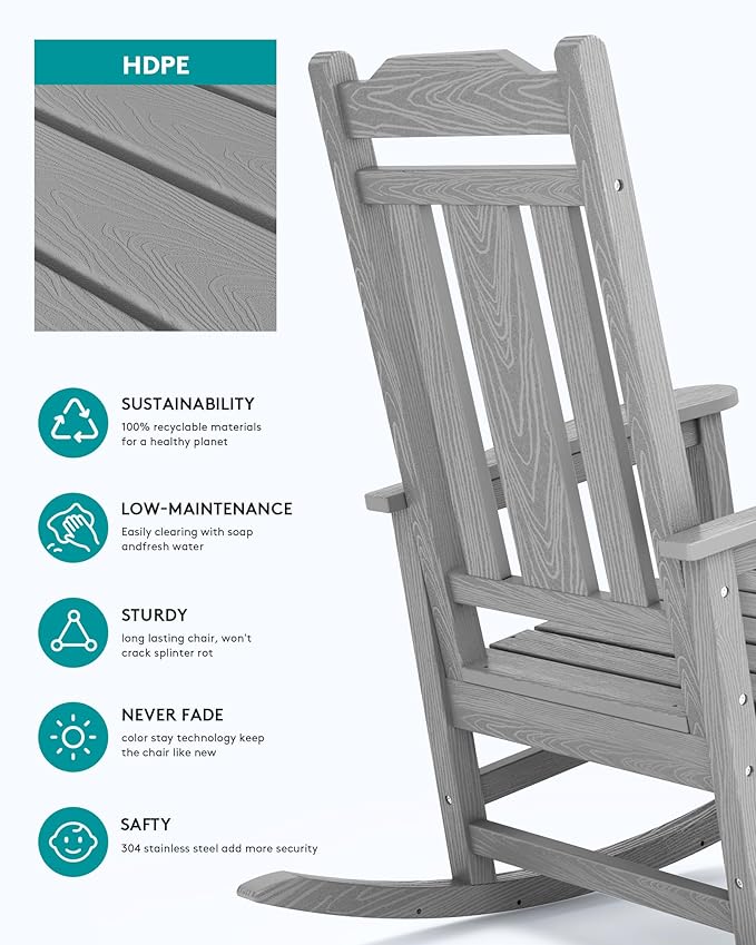 SERWALL Oversized Rocking Chair Set of 4 Outdoor, HDPE Outdoor Rocking Chair
