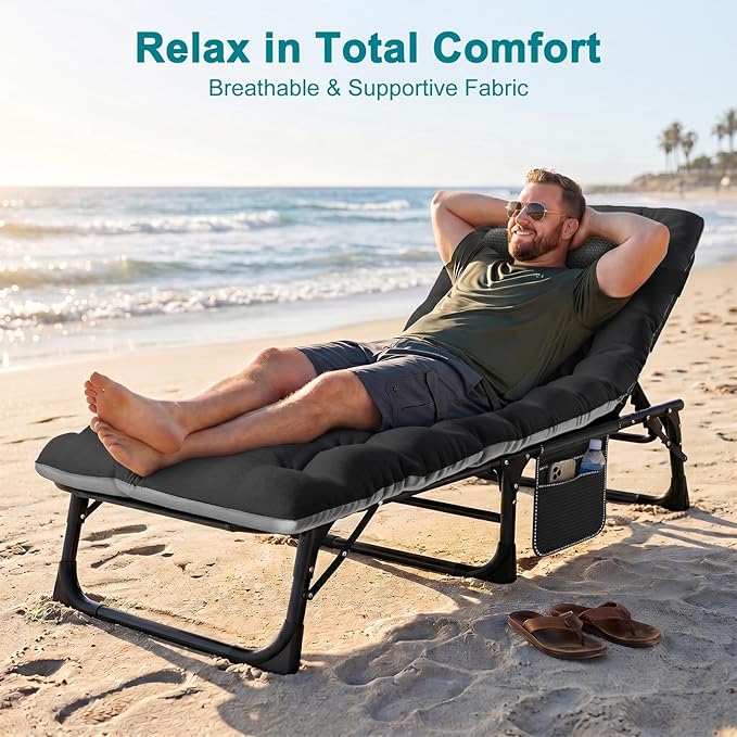 ABORON Heavy Duty Tanning Chair, Outdoor 5-Position Folding Chaise Lounge Chair