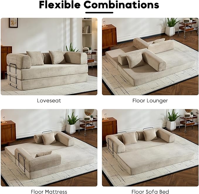 ZEIINPA Corduroy Floor Sofa Bed, Convertible Folding Couch Bed