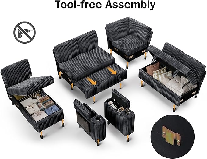 Vipbear 111" Modular Sectional Sleeper Sofa