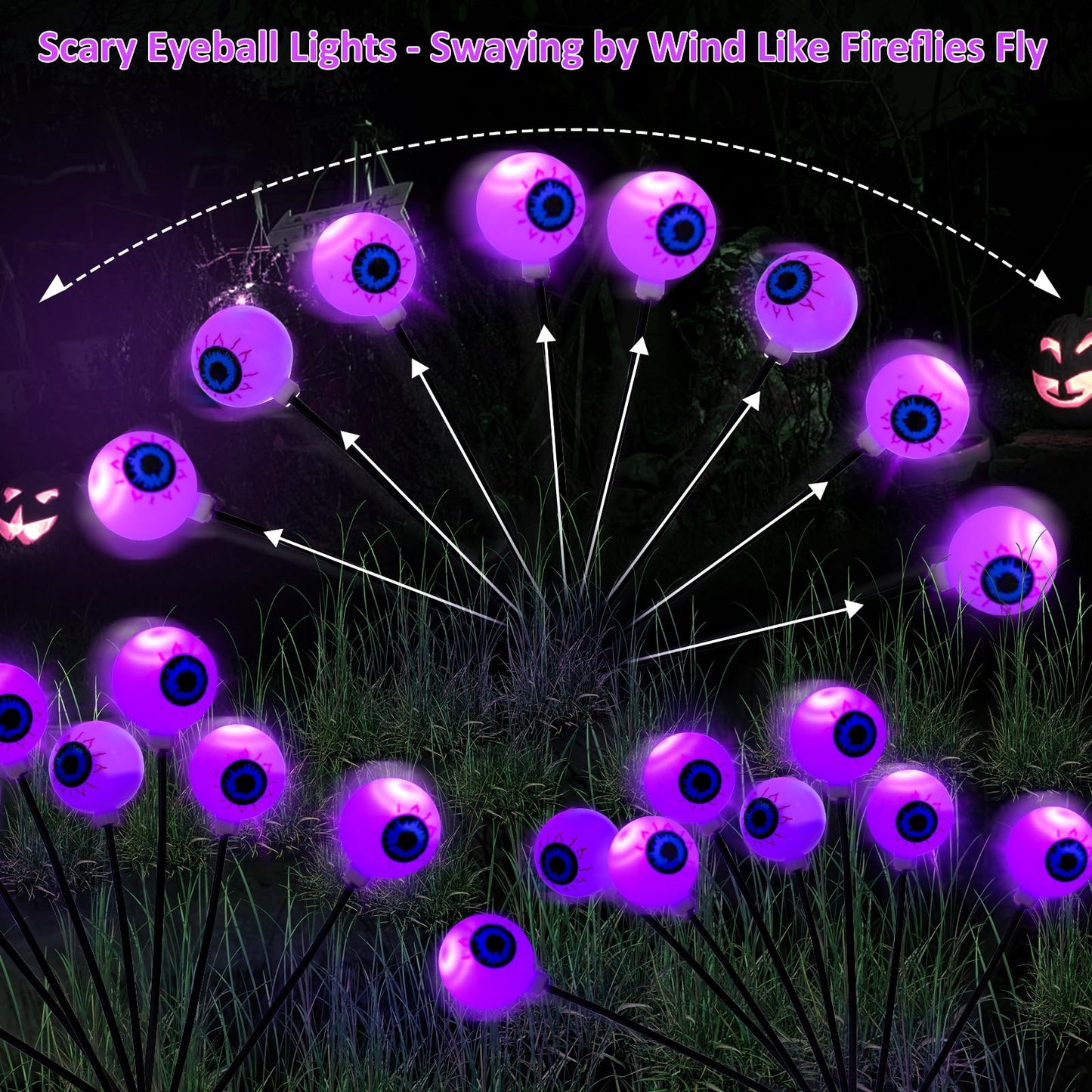 LCHUANG 4 Pack Halloween Decorations Outdoor Lights - 32LED Solar Scary Eyeball Pathway Lights Swaying by Wind, Waterproof Solar Halloween Stake Lights for Garden Porch Lawn Pathway (Purple)