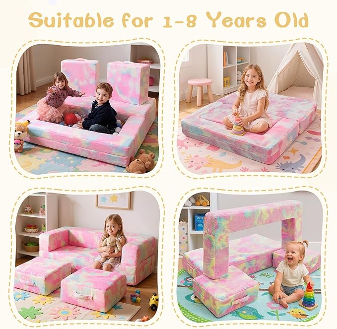 Cvortll Modular Kids and Toddler Play Couch, Convertible Folding Sofa, 3-in-1
