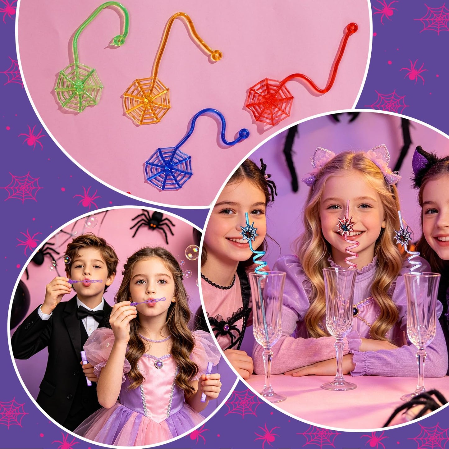 Vanblue 84 Pcs Pink Purple Spider Party Favors Gift Spiderweb Themed Birthday Party Decorations, Spider Comic Heroes Goodie Bag Stuffers,Classroom Reward Piñata Fillers for Girls Movie Fans