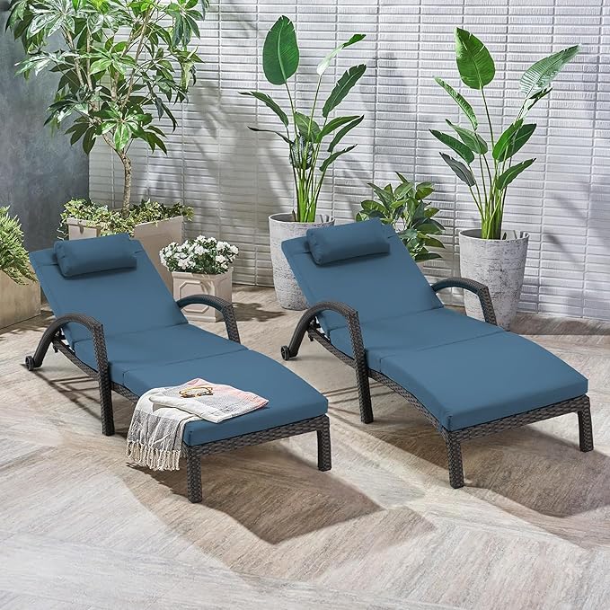 HOMREST Chaise Lounge Chairs Set of 6, PE Rattan Wicker Patio Lounge Chair