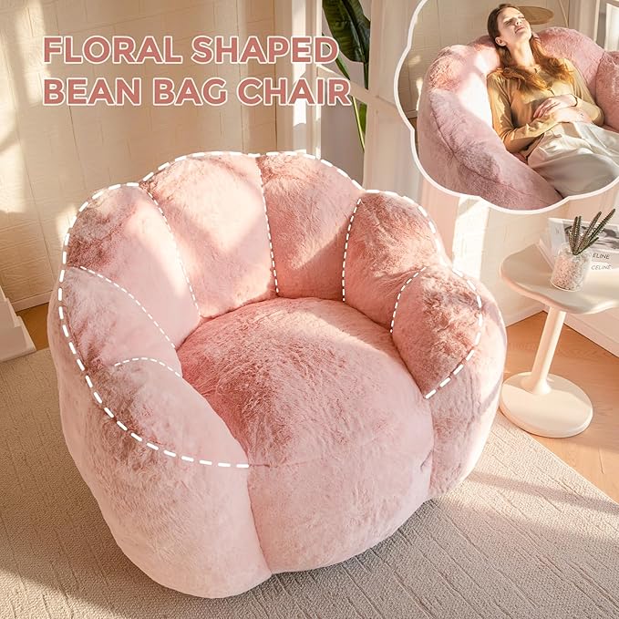 MAXYOYO Bean Bag Chair for Adults, Floral Shaped Bean Bag Sofa, Ultra Soft Faux