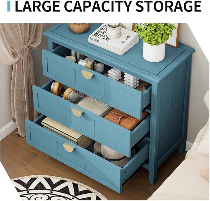 31.5" Blue Accent Storage Cabinet, Modern 3-Drawer Decorative Sideboard