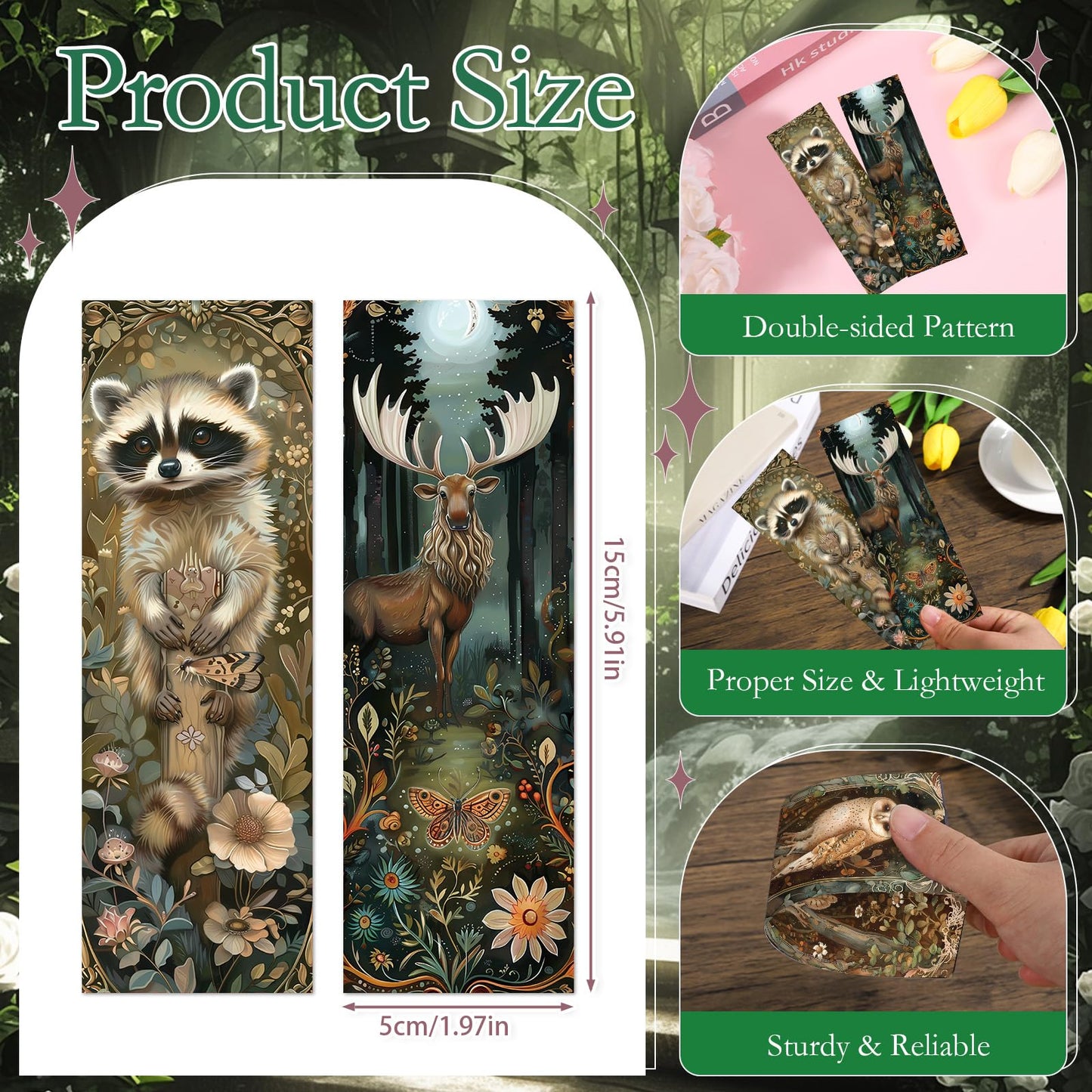 Cosmisun Woodland Animal Bookmarks Gifts - 100 Pcs Fantasy Forest Animal Bookmark Paper Mushroom Raccoons Flower Book Mark Page Clips Gifts for Women Men Book Lovers Students Teachers Bookish Reading