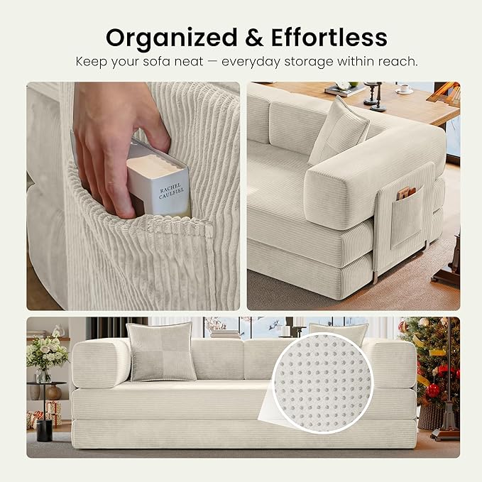 78.8" Convertible Sofa Bed, Corduroy Futon Couch