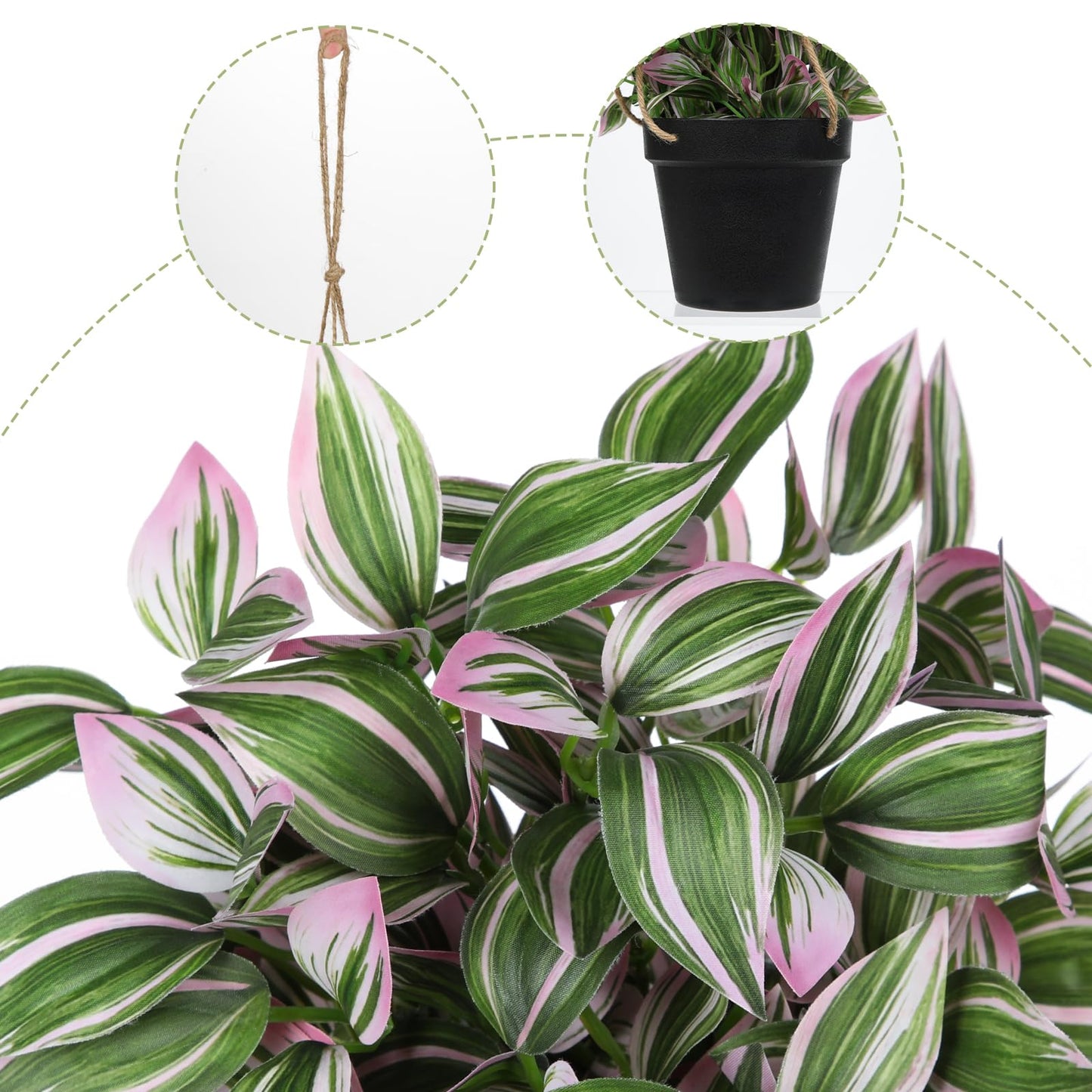 Briful Fake Hanging Plants 17.7" Faux Watermelon Peperomia Silk Plants with Black Pot Artificial Hanging Greenery for Home Garden Balcony Outdoor Patio Decor