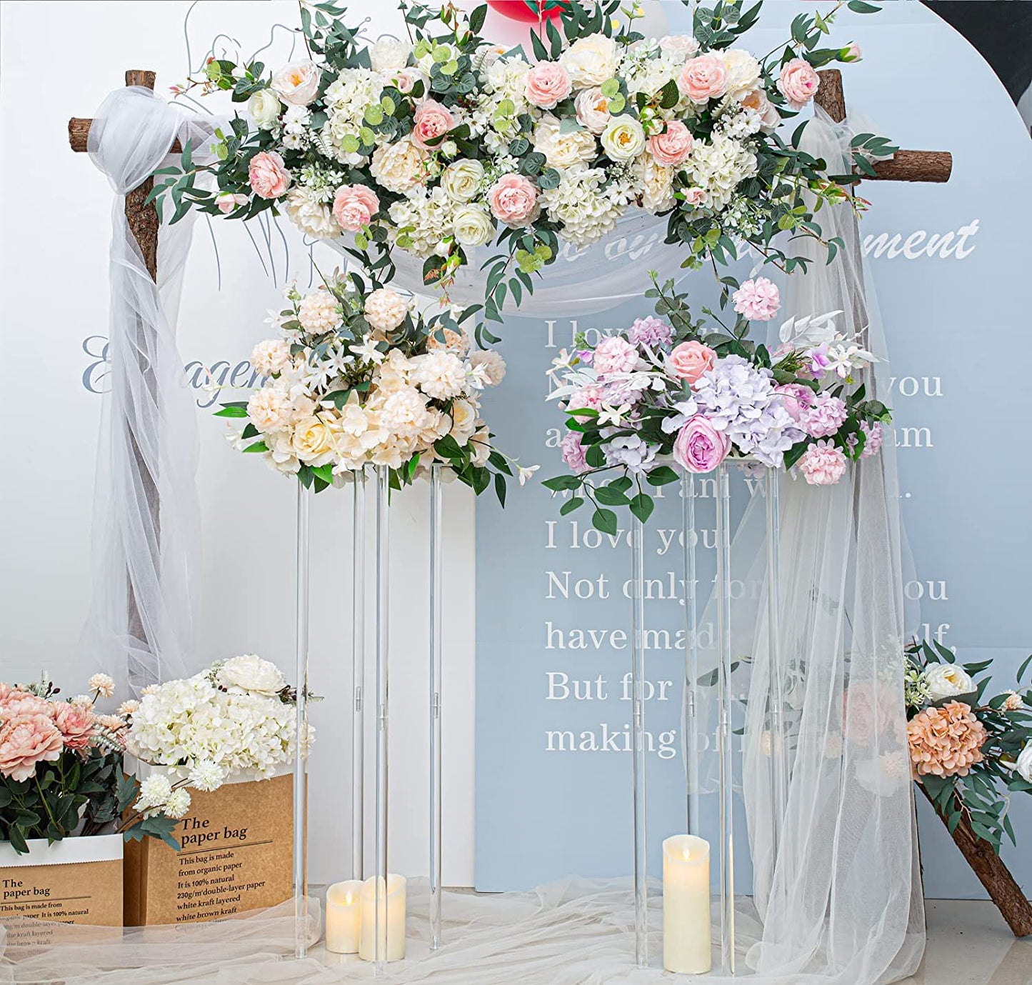 LANLONG 2 Pcs Clear Acrylic Vases Wedding Centerpieces for Tables,31.5in Flowers Risers for Display Column Flower Arrangement Stand for Wedding Party Home Decor