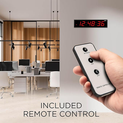 Ivation Oversized Large Digital Wall Clock - Big LED Digital Clock w/Large Display & Durable Aluminum Frame, Shelf or Wall Mount (24 Inch - RED) 6 Brightness Levels | Time Memory | Remote