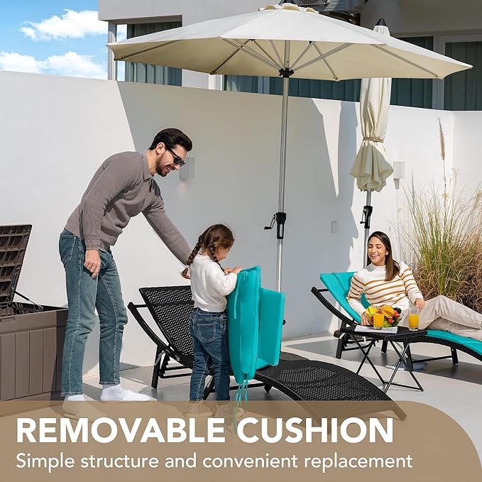 Devoko Patio Chaise Lounge Sets Outdoor Rattan Adjustable Back 3 Pieces