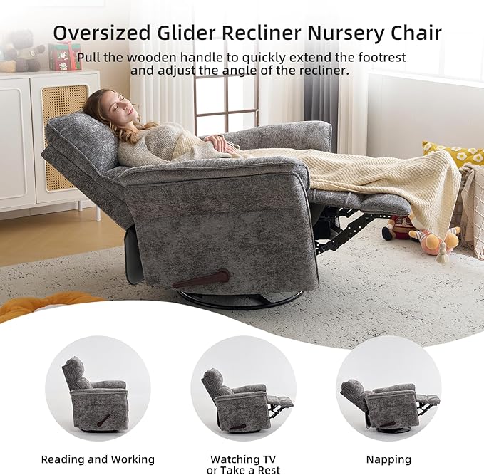 Oversized Glider Rocker Recliner, Chenille Rocking Nursery Chair