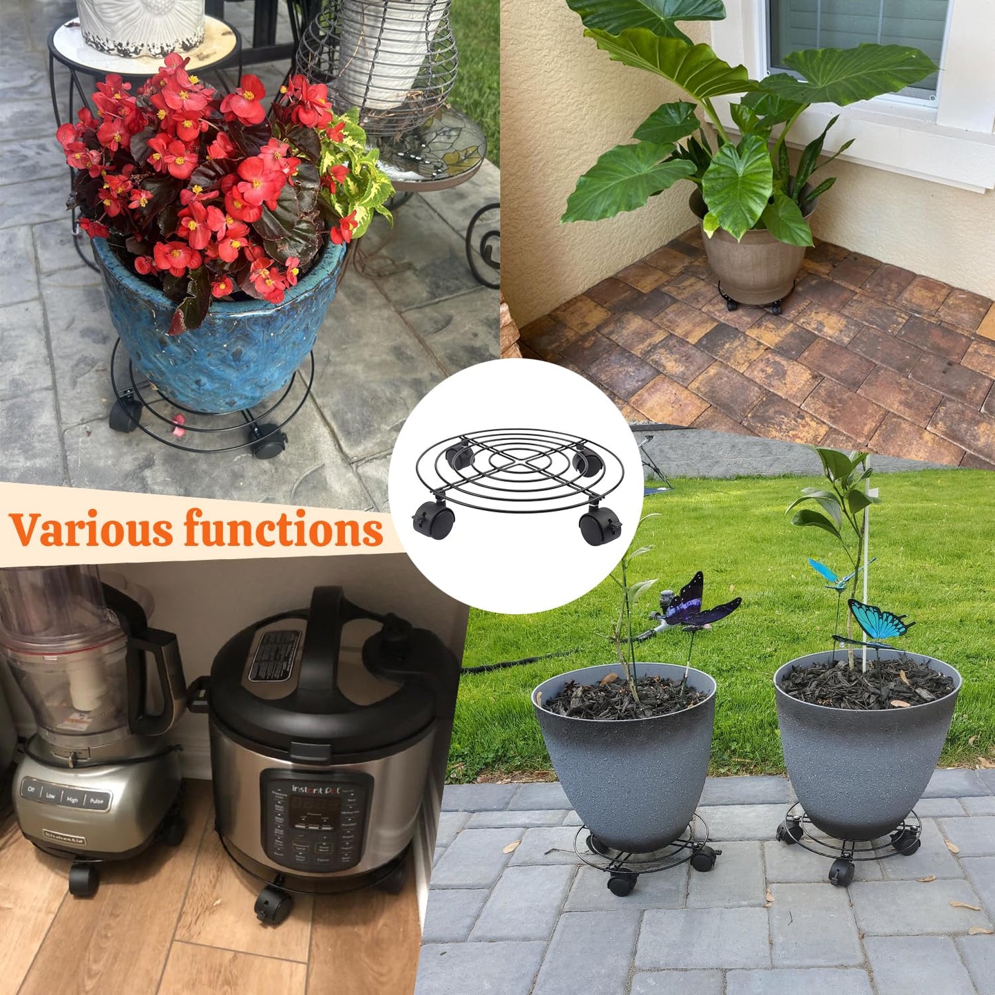 Yiksonyo 4 Pack 12" Plant Caddy with Wheels, Heavy Duty Metal Plant Stand on Wheels Indoor & Outdoor, Smooth Rolling Planter Caddy with Locking Casters for Pots, Trees, Vases