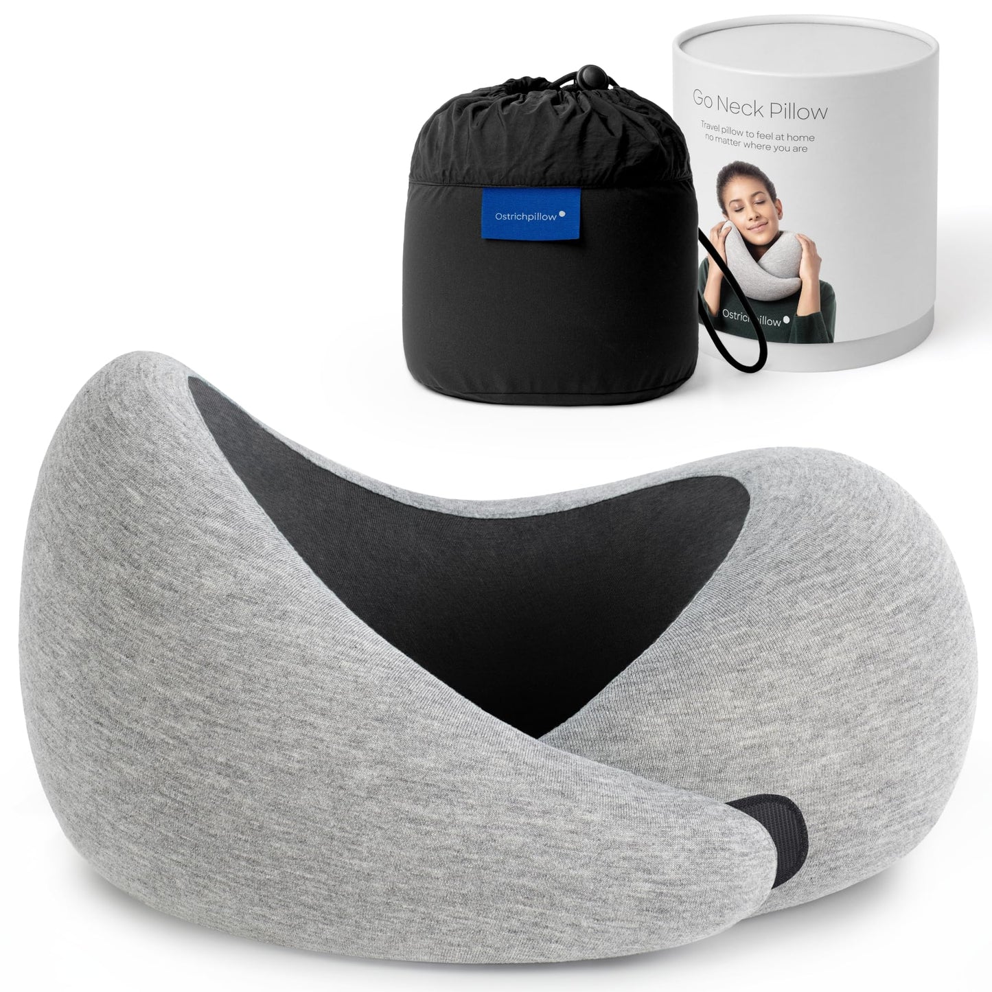 Ostrichpillow Go Neck Pillow, Travel Pillows for Airplanes, Premium Memory Foam Travel Pillow, 360º Ergonomic Design, Asymmetrical Sides, Travel Bag Included, Washable Modal Cover