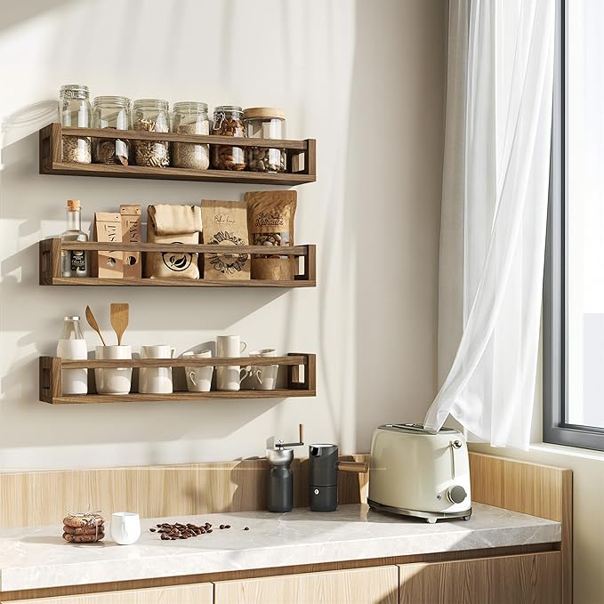 Upgraded Thick Floating Shelves, 24 Inch Solid Wood Bookshelf