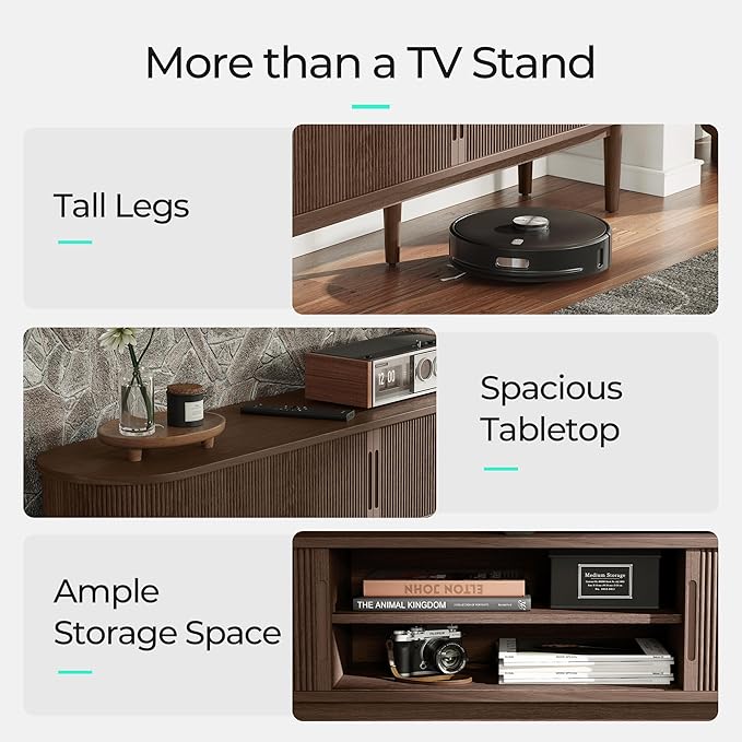 LINSY HOME 58" Fluted TV Stand for TVs up to 65 Inch, Mid Century Modern
