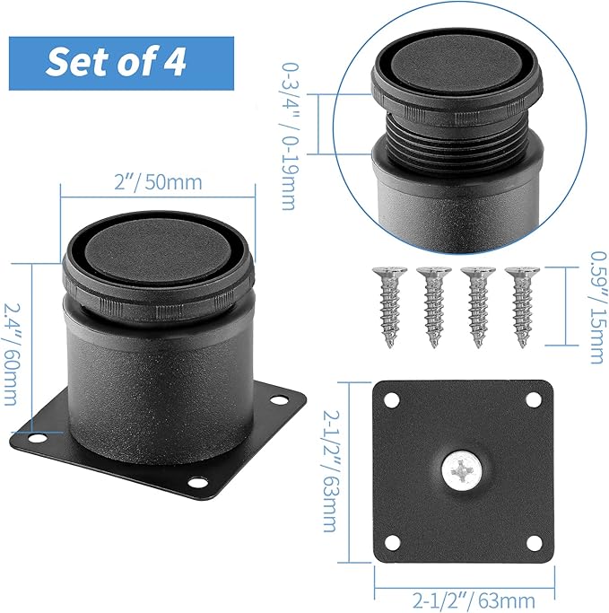 2.5 Inch Metal Furniture Legs Stainless Steel Adjustable Legs Black Metal Legs