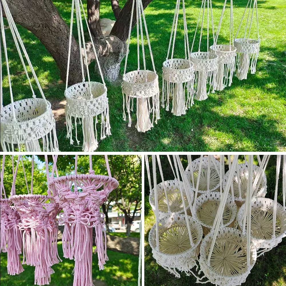 Kelendle Macrame Plant Hangers with Tassels Indoor Hanging Planters Basket Handmade Cotton Rope Flower Pots Holder Stand Boho Home Decor Outdoor Decorations Round White