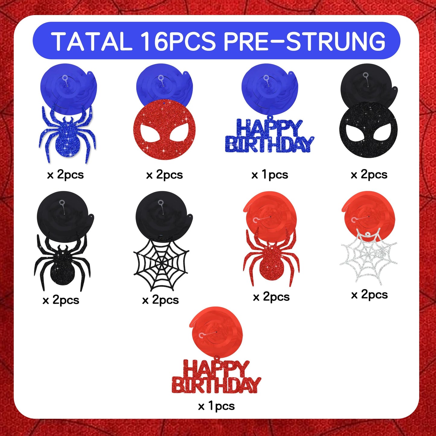 BEISHIDA Spider Birthday Hanging Swirl Decorations Pre-Strung Hero Theme Party Decorations Kids Spider Birthday Baby Shower Decor Supplies