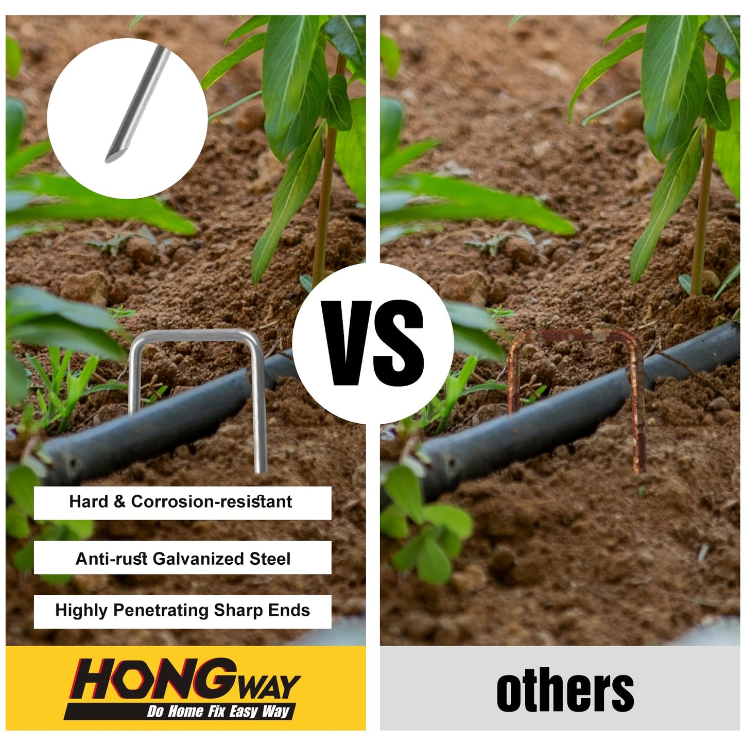 HongWay 120 Pack 6 Inch Landscape Staples 11 Gauge Garden Staples, Galvanized Ground Stakes SOD Pins, Lawn Yard Stakes for Gardening Plant Support Tent Fence Landscaping Fabric Outdoor Decorations
