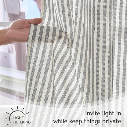 jinchan Striped Linen Kitchen Curtains 45 Inches Tier Curtains Farmhouse Modern Cafe Style Small Window Treatments Airy Light Filtering Rod Pocket for Living Room Bathroom 2 Panels Charcoal Grey