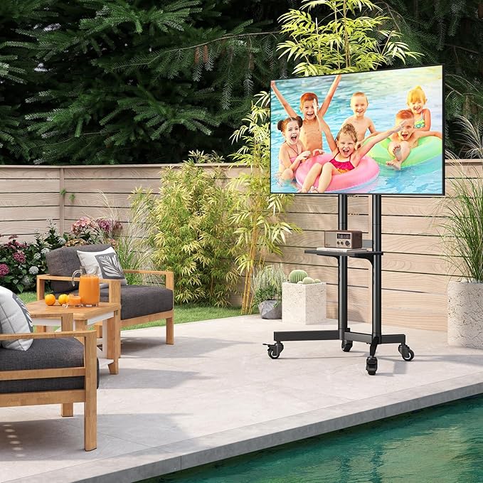 Rolling TV Stand with Shelf for 32-85 inch TVs up to 150lbs, Portable Mobile TV