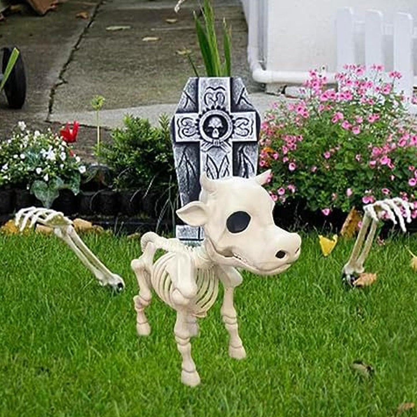 Kuuleyn Halloween Cow Skeleton Decoration,Skeleton Halloween Decoration,Animal Skeletons Innovative Fun Waterproof Resin Cow Skeleton Statue for Outdoor Garden Patio