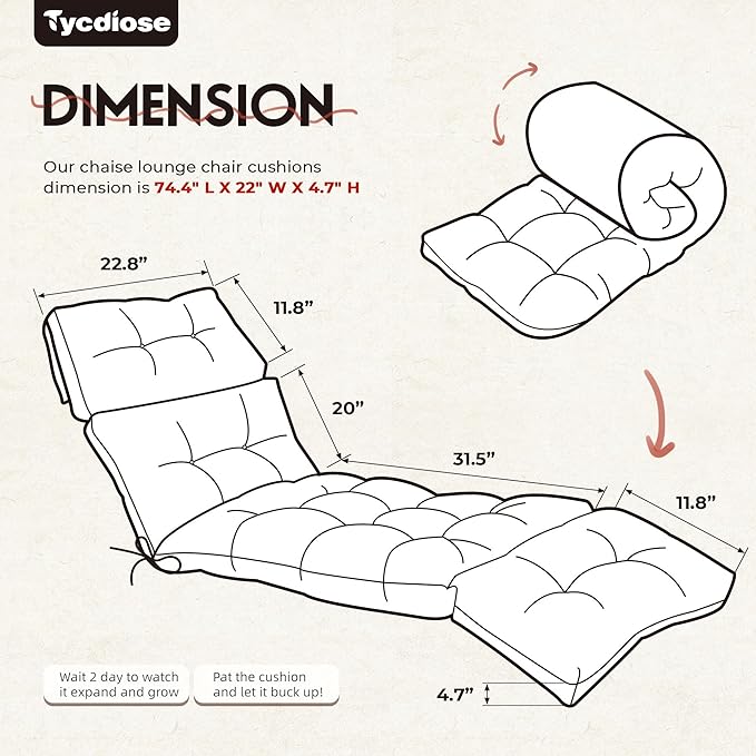 Outdoor Chaise Lounge Chair Cushion Replacement 74.4 x 22 x 4.7 Inches Memory