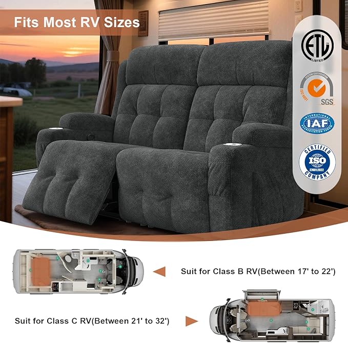 RV Loveseat Recliner Sofa, Wall Hugger Double Recliners