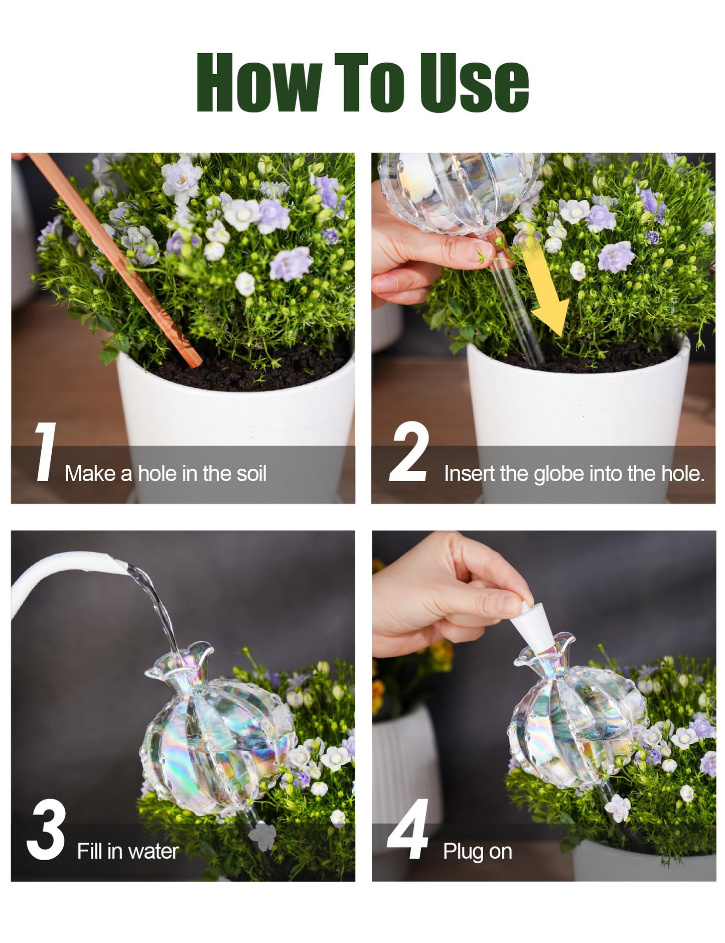 NiHome Large Plant Watering Globes 2-Pack, Iridescent Glass Cactus Self Watering Globe, Glass Waterer for Potted Plants - 4.7OZ/140 ML Capacity Automatic Irrigation System, Adorable Gardening Gift