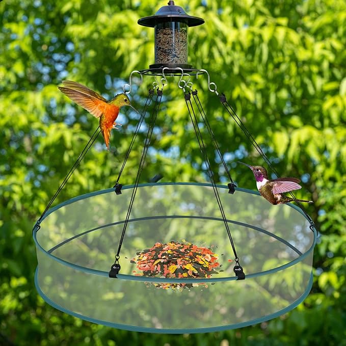 2 Pcs Bird Seed Catcher Tray for Hanging Bird Feeder Platform, 24 Inch Large Birds Feeder Trays with Adjustable Hanging Hoop for Outdoor Garden Lawn