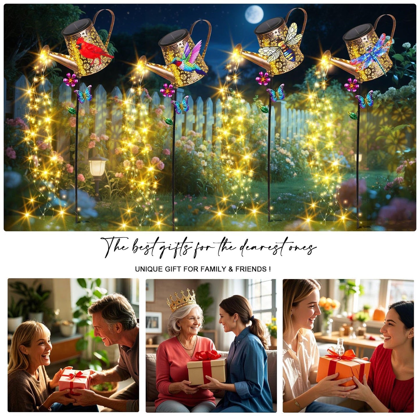 Solar Watering Can with Lights Outdoor Garden, 41in Large Hummingbird Garden Stake Lights, Waterproof Decoration for Yard Lawn Pathway, Gifts for Mom Grandma Women Birthday Gardening Gift