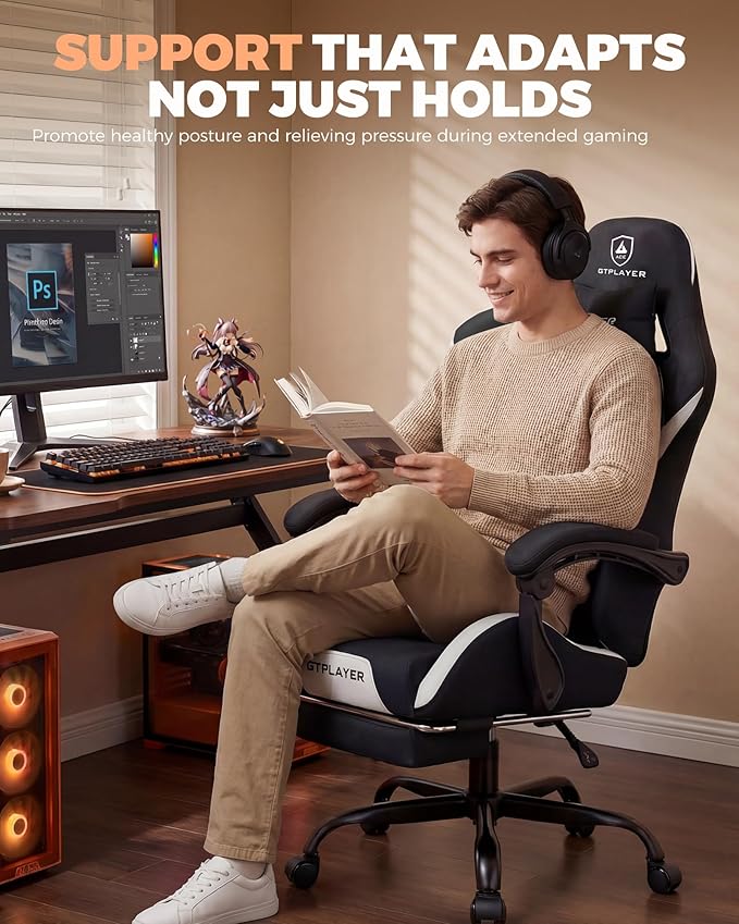 GTPLAYER Gaming Chair with Foot Rest & Pocket Spring Cushion, Ergonomic High
