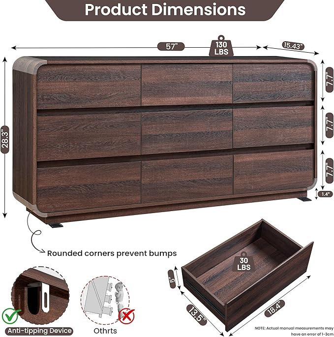 Standifurno 9 Drawer Double Dresser