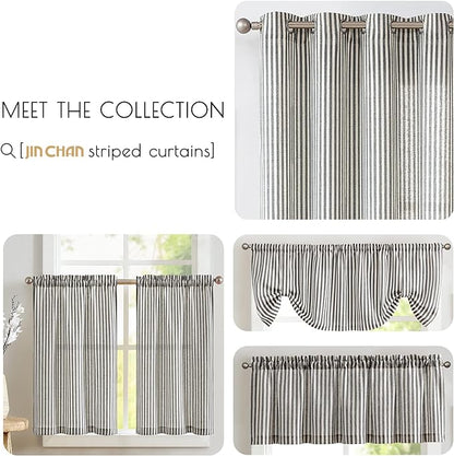 JINCHAN Tab Top Linen Kitchen Curtains 36 Inch Striped Tier Curtains Farmhouse Modern Cafe Style Small Window Treatments Airy Light Filtering Rod Pocket for Living Room Bathroom 2 Panels Charcoal Grey