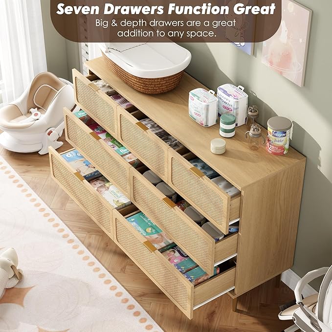 GarveeHome Rattan 7 Drawer Dressers