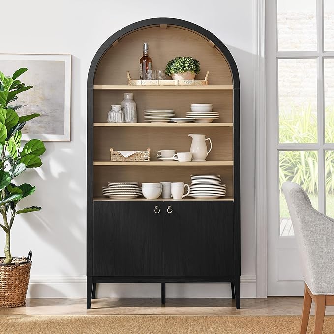 Modway Nolan Tall Arched Storage Display Cabinet in Black