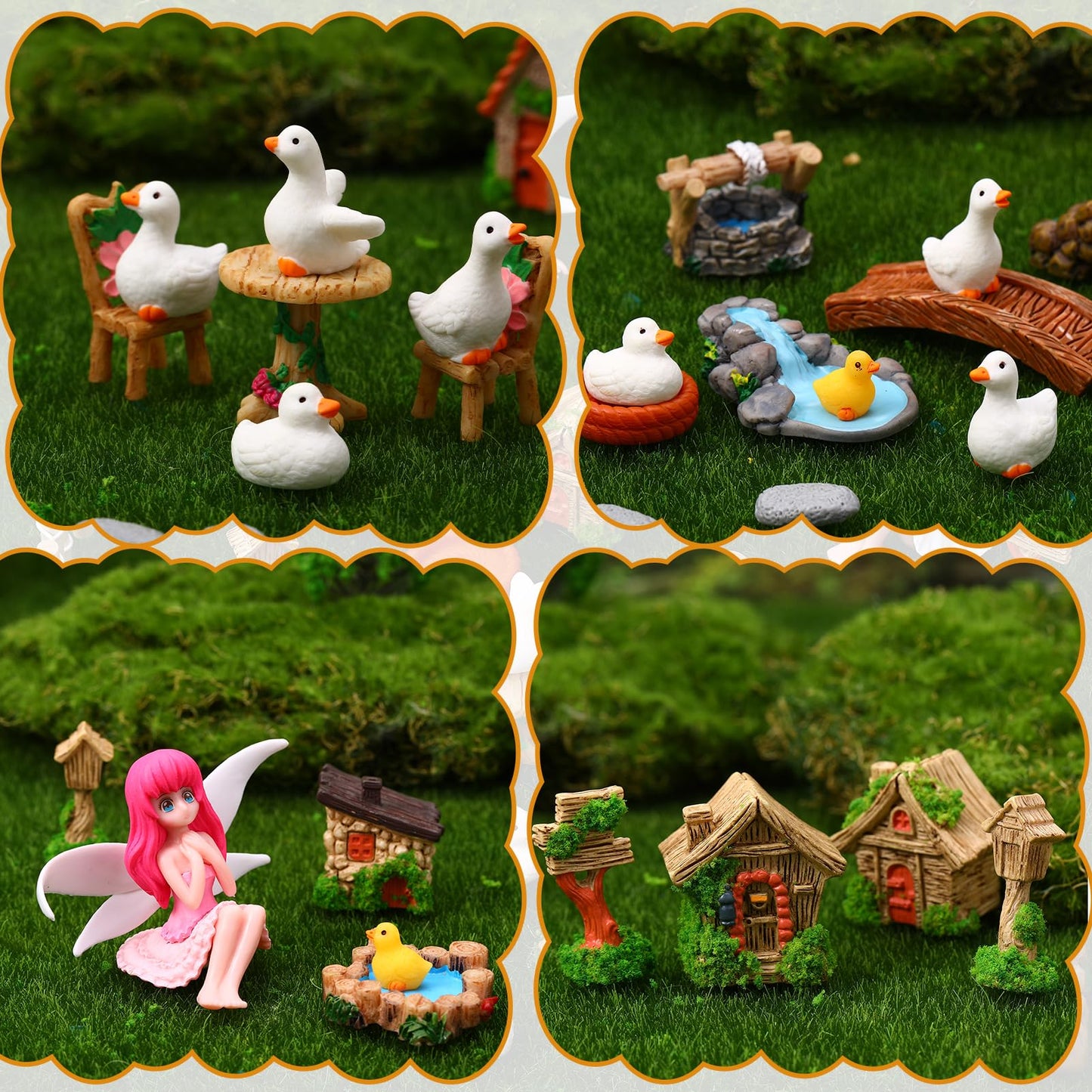 GGSTDDUP 35 Pcs Fairy Garden Accessories Miniatures Garden Kit with Resin Fairies, Duck, Mushroom House & Bridge Miniature Accessories for Terrarium, Dollhouse & Outdoor Decor
