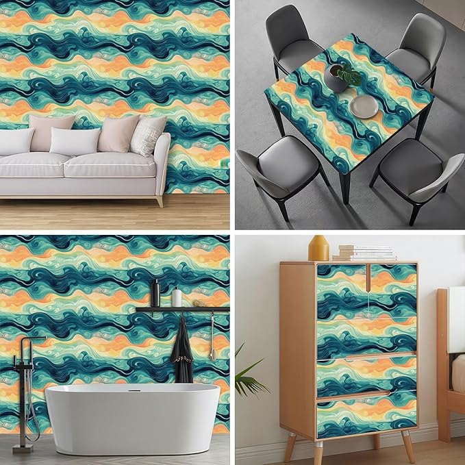 HOMETITUTE Sunset Swirl Landscape Wallpaper Peel and Stick Contact Paper Wall