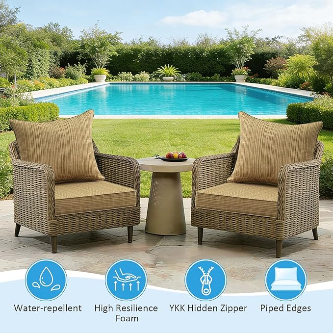 Outdoor Deep Seat & Back Cushion Set, 24 x 24 Inch Water Repellent and Fade