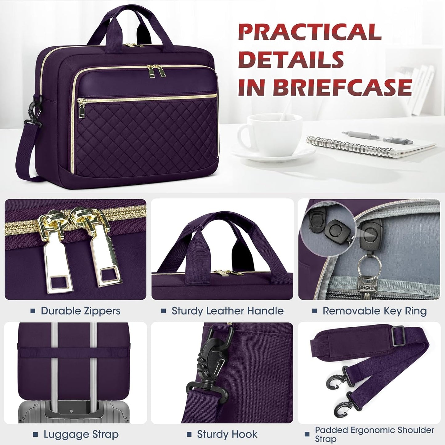 NEWHEY Laptop Bag 17.3 Inch Laptop Briefcase for Women Men Waterproof Shoulder Messenger Bag Large Computer Bag for Business Office Work College, Purple