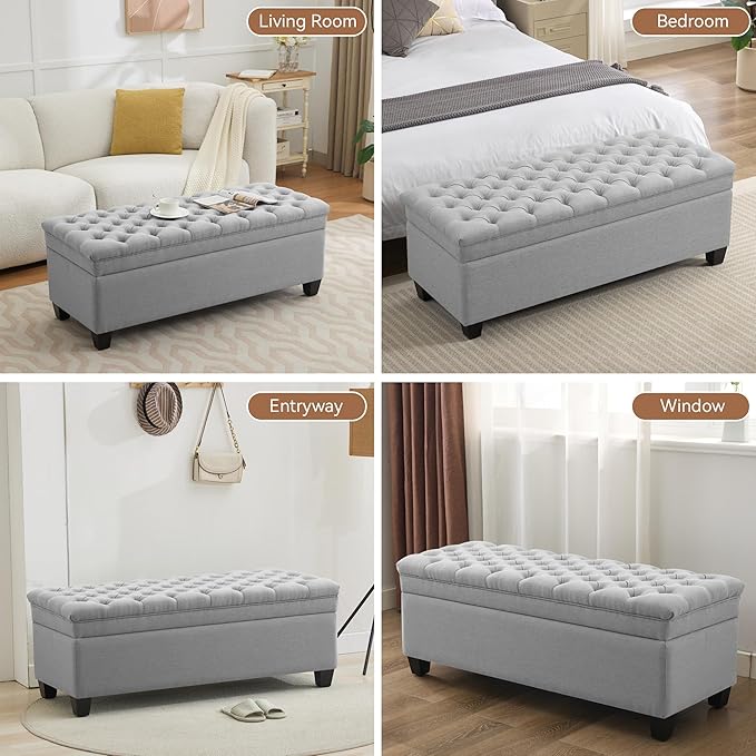 WUTUTUEE 51" Fabric Storage Ottoman Bench, Upholstered Rectangle End of Bed