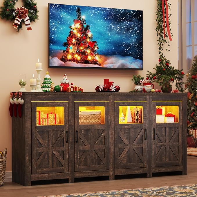 74" Large LED Farmhouse TV Stand