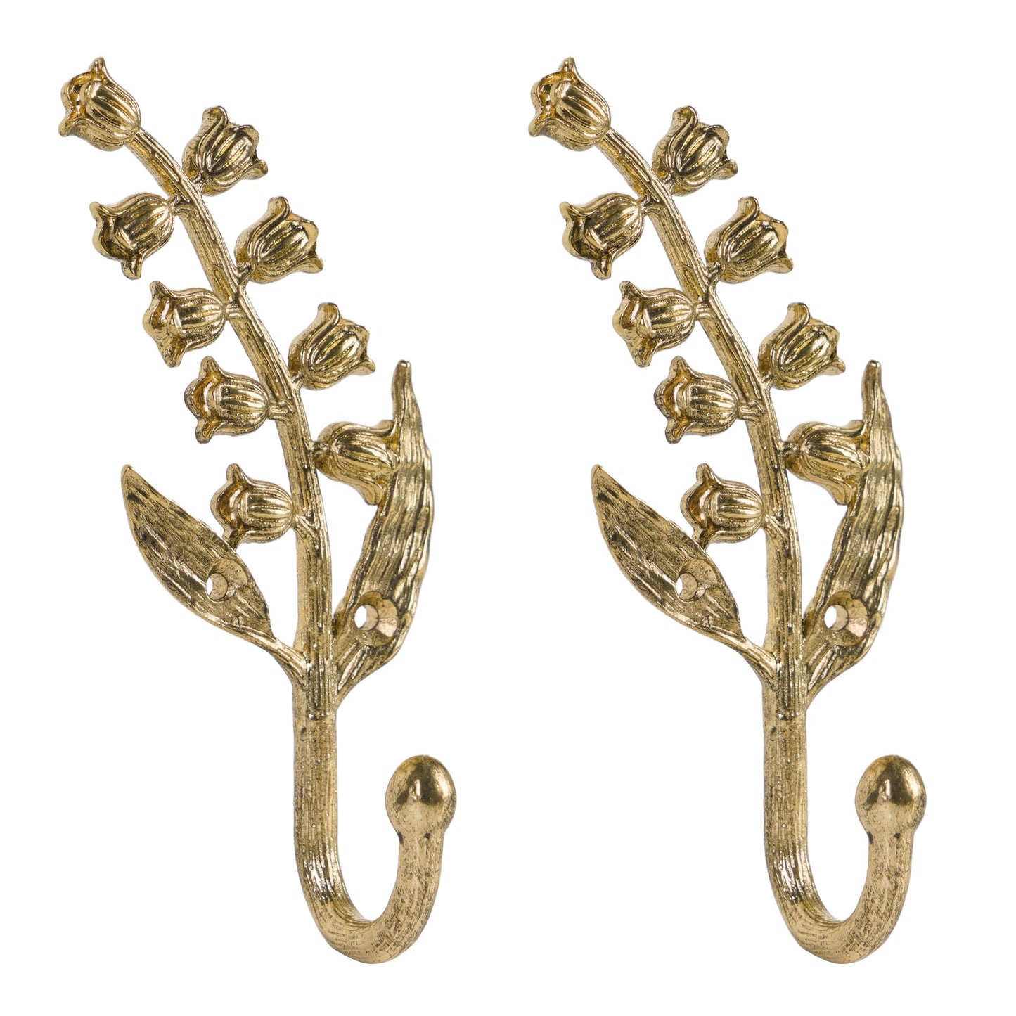 SOFFEE DESIGN 2PCS Golden Bellflower Hooks, Spring Blossom Robe Holders, Floral Bathroom Accessories with Curved Stem