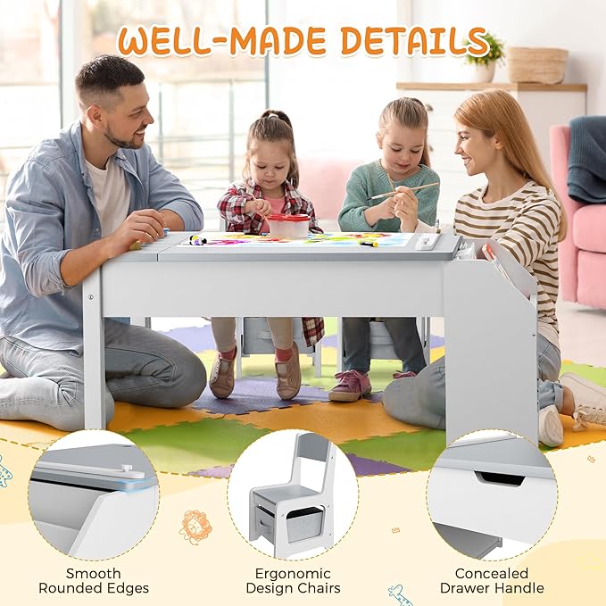 5-in-1 Kids Art Table and Chairs, Toddler Table and Chair Set, Craft Play Desk